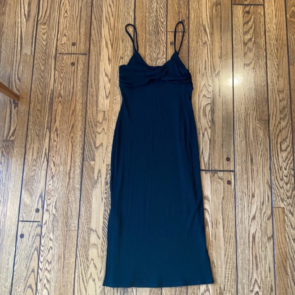 Rachel Pally Rib Spaghetti Strap Black Dress Large Leg Slit Women's Large - Picture 2 of 9